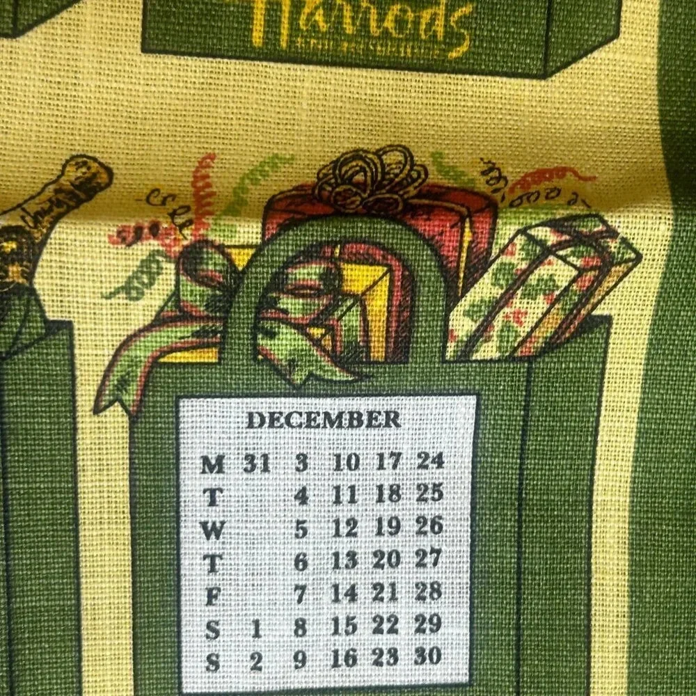 Harrods 100% Linen Calendar Tea Towel 2001 NWT